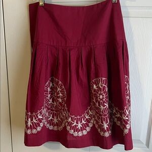 Work to Weekend A-line Drop Waist Embroidered Skirt Burgundy Sz 12